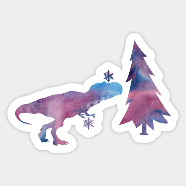 Dinosaur Trex Winter Art With Snowflakes Sticker by BittenByErmines